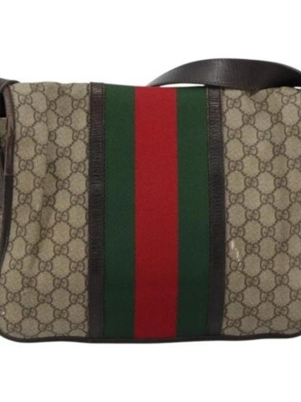 GUCCI GG Supreme Web Sherry Line Bag PVC Beige Silver 145844 Auth ti3927 - Picture 2 of 16